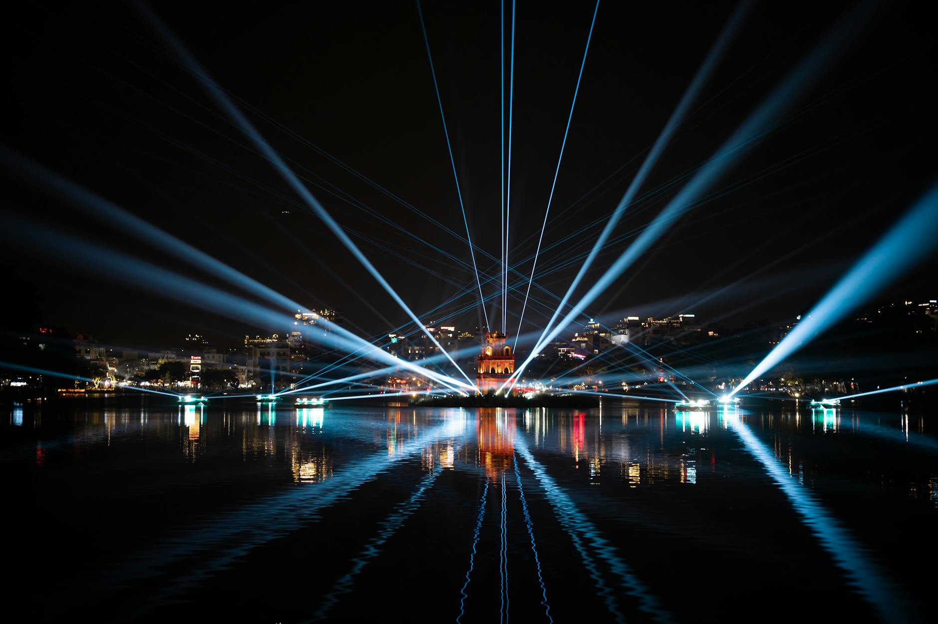 Hoan Kiem Lake Hanoi Vietnam at night