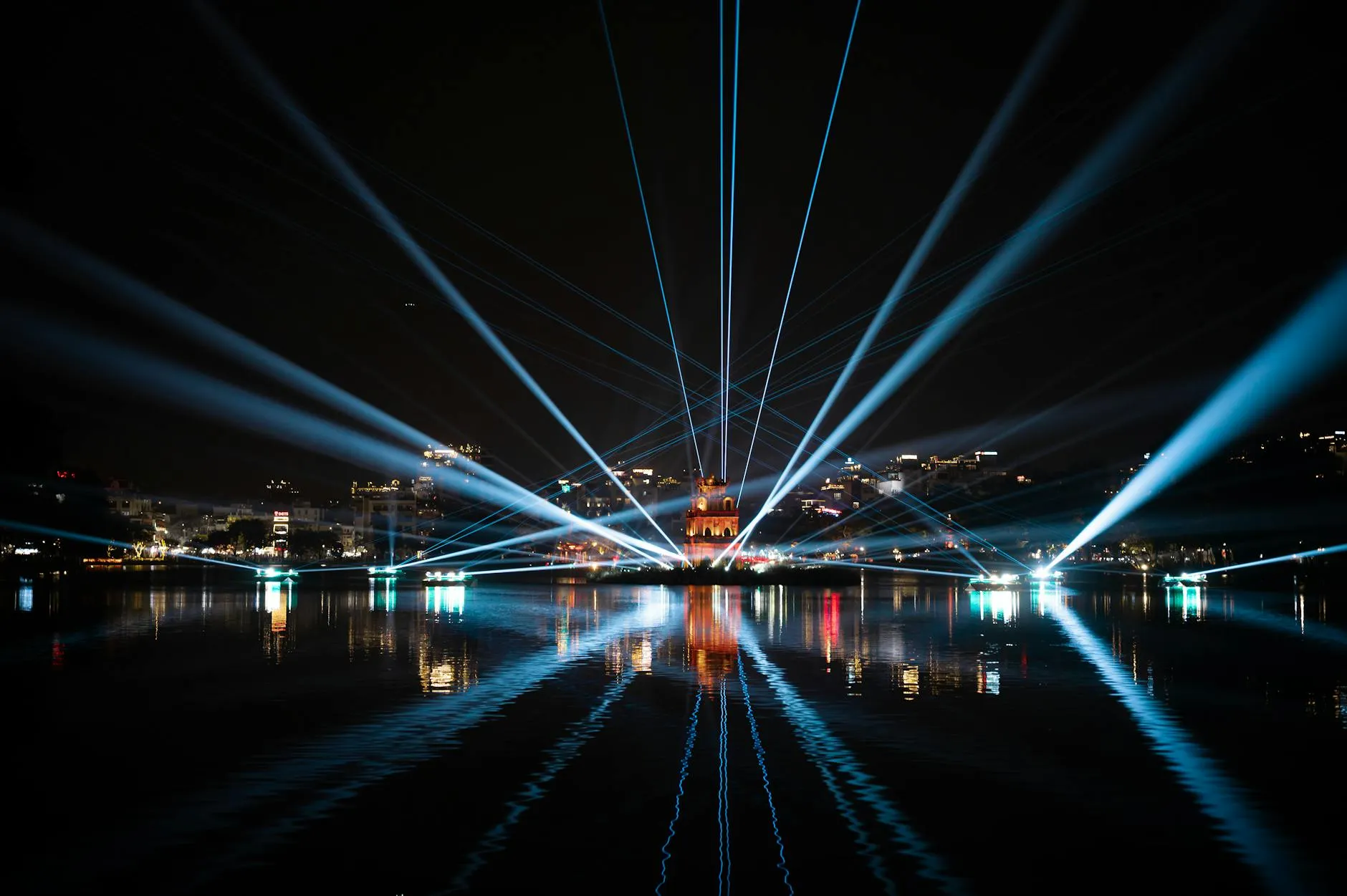 Hoan Kiem Lake Hanoi Vietnam at night
