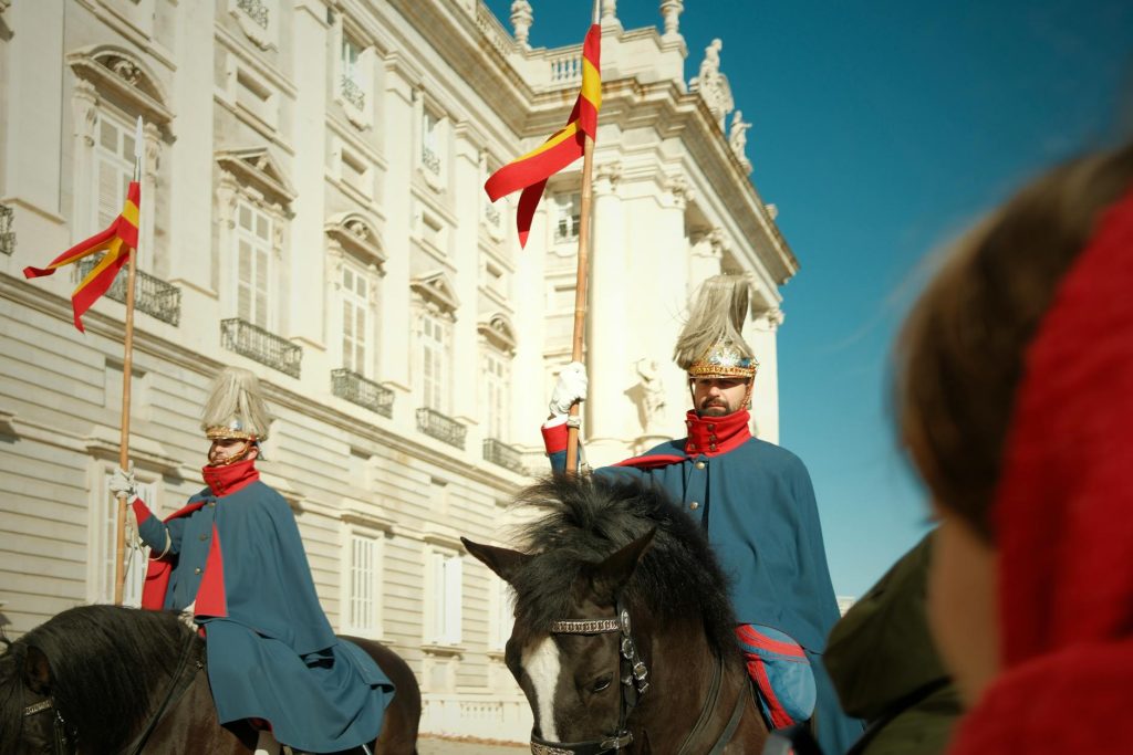 Madrid skyline at golden hour with the Royal Palace and Almudena Cathedral