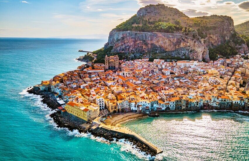 Aerial view of Cefalù old town on the north coast of Sicily