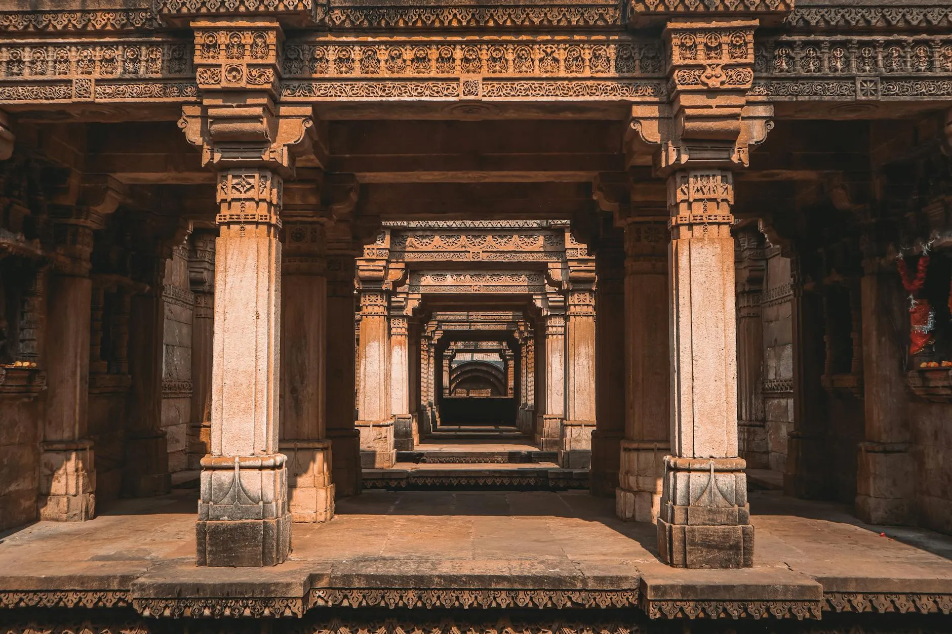 Ahmedabad Airport (AMD) — Explore the ornately carved columns of Adalaj Stepwell in Gujarat, India.