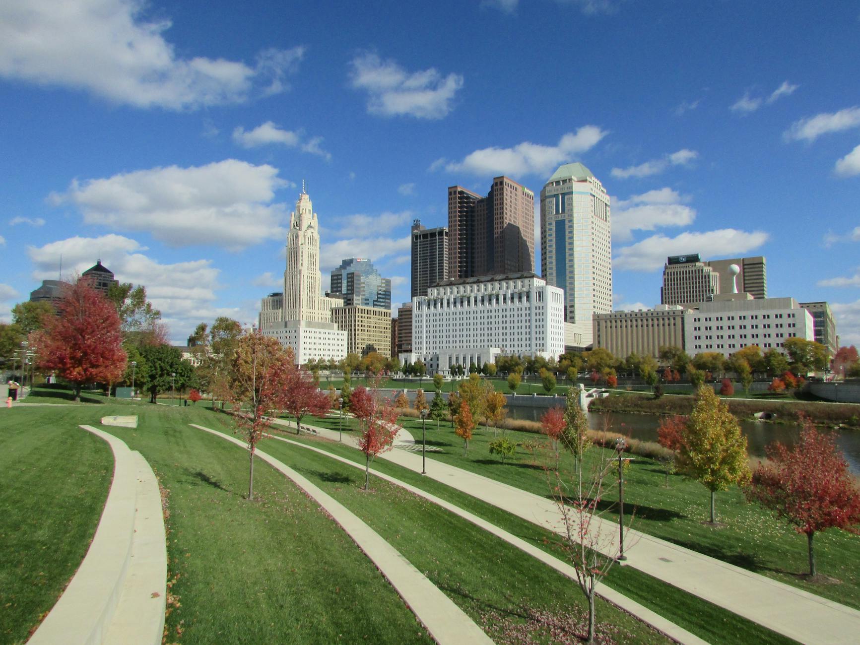 Columbus Ohio — Experience the striking skyline of downtown Columbus, Ohio in the vibrant colors of fall.