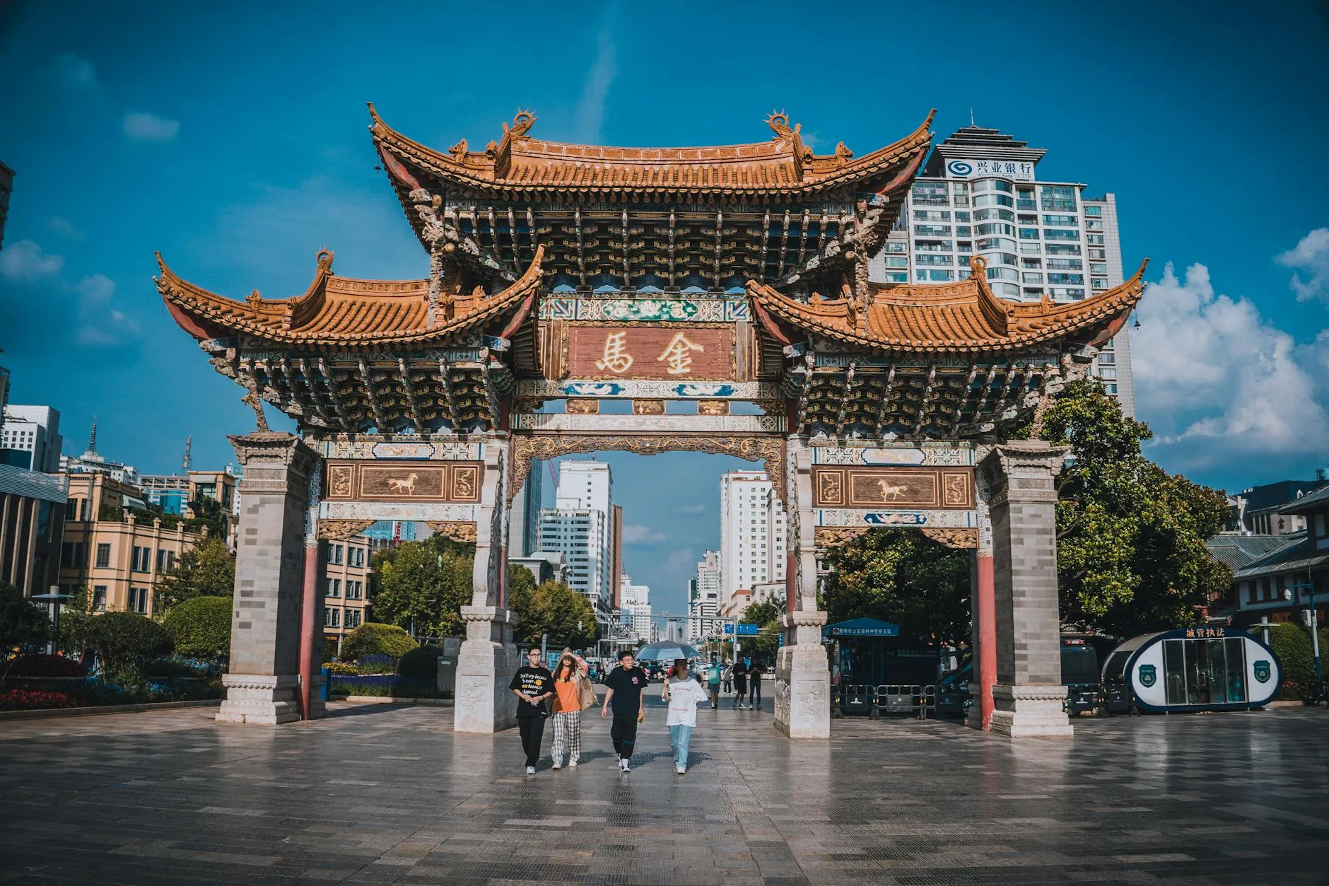 Kunming, China — the Golden Horse and Jade Rooster Archway (Jinma Biji Fang) in central Kunming, Yunnan