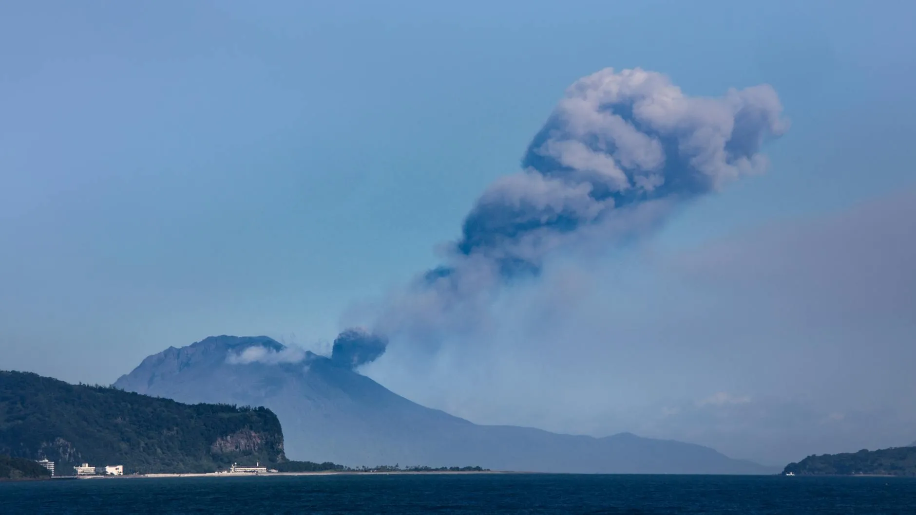 Kagoshima, Japan — Sakurajima volcano erupts with a dramatic smoke plume in Kagoshima, Japan.