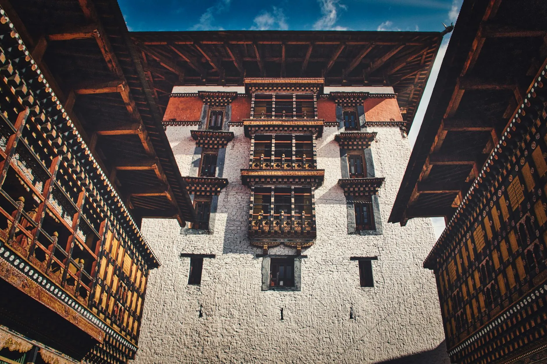 Paro, Bhutan — Stunning view of Rinpung Dzong's intricate architecture in Paro, Bhutan.