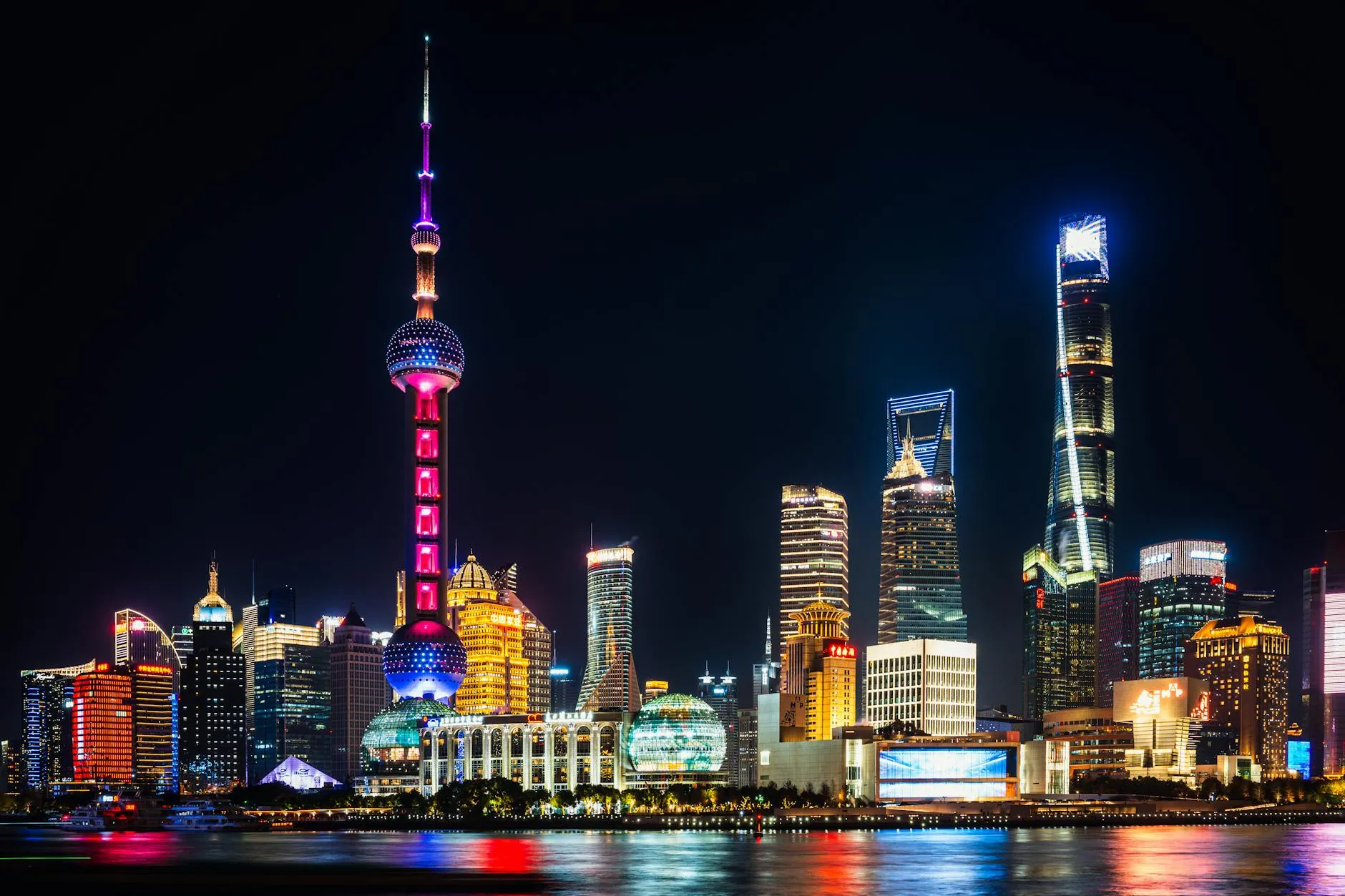 Shanghai, China — Pudong skyline with the Oriental Pearl Tower and Lujiazui