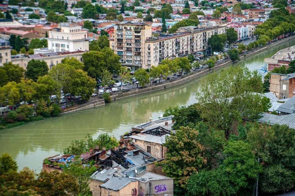 Tbilisi, Georgia — old city aerial view along the Mtkvari river