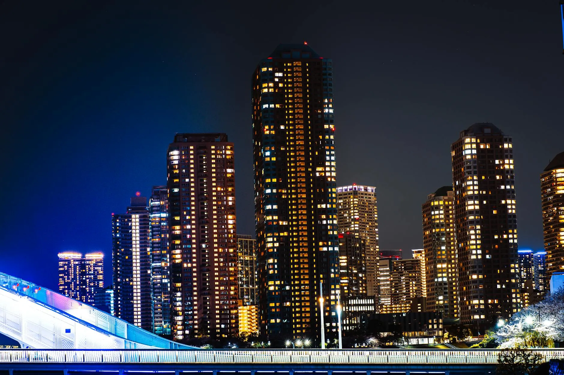 Dazzling night view of Tokyo's illuminated skyscrapers showcasing urban beauty.