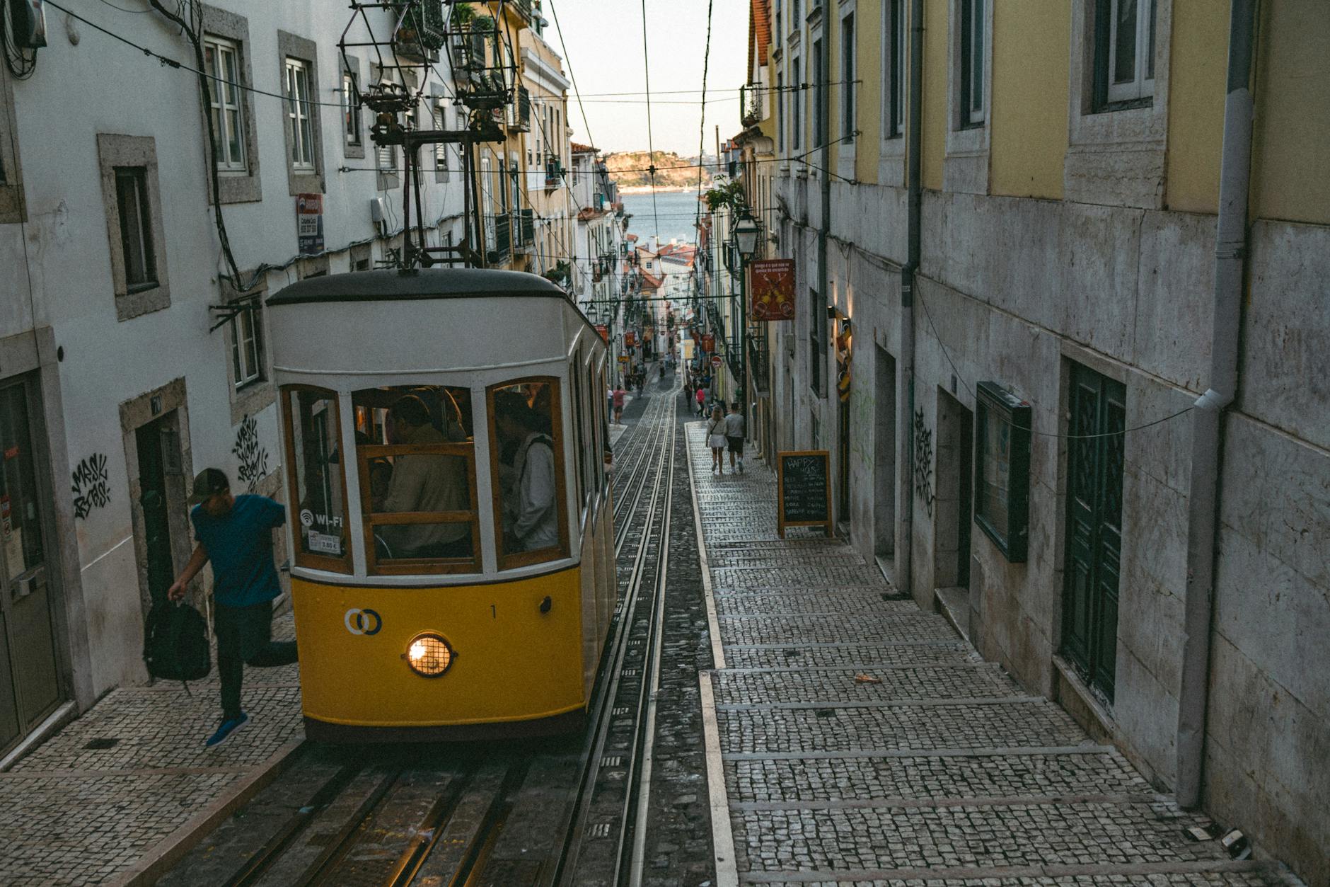Lisbon Portugal — yellow trams climbing Alfama, the Atlantic-facing capital