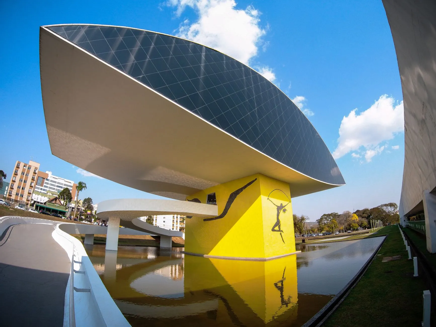 Curitiba, Brazil — Striking view of the Oscar Niemeyer Museum in Curitiba, Brazil, featuring its unique modern architectural design.