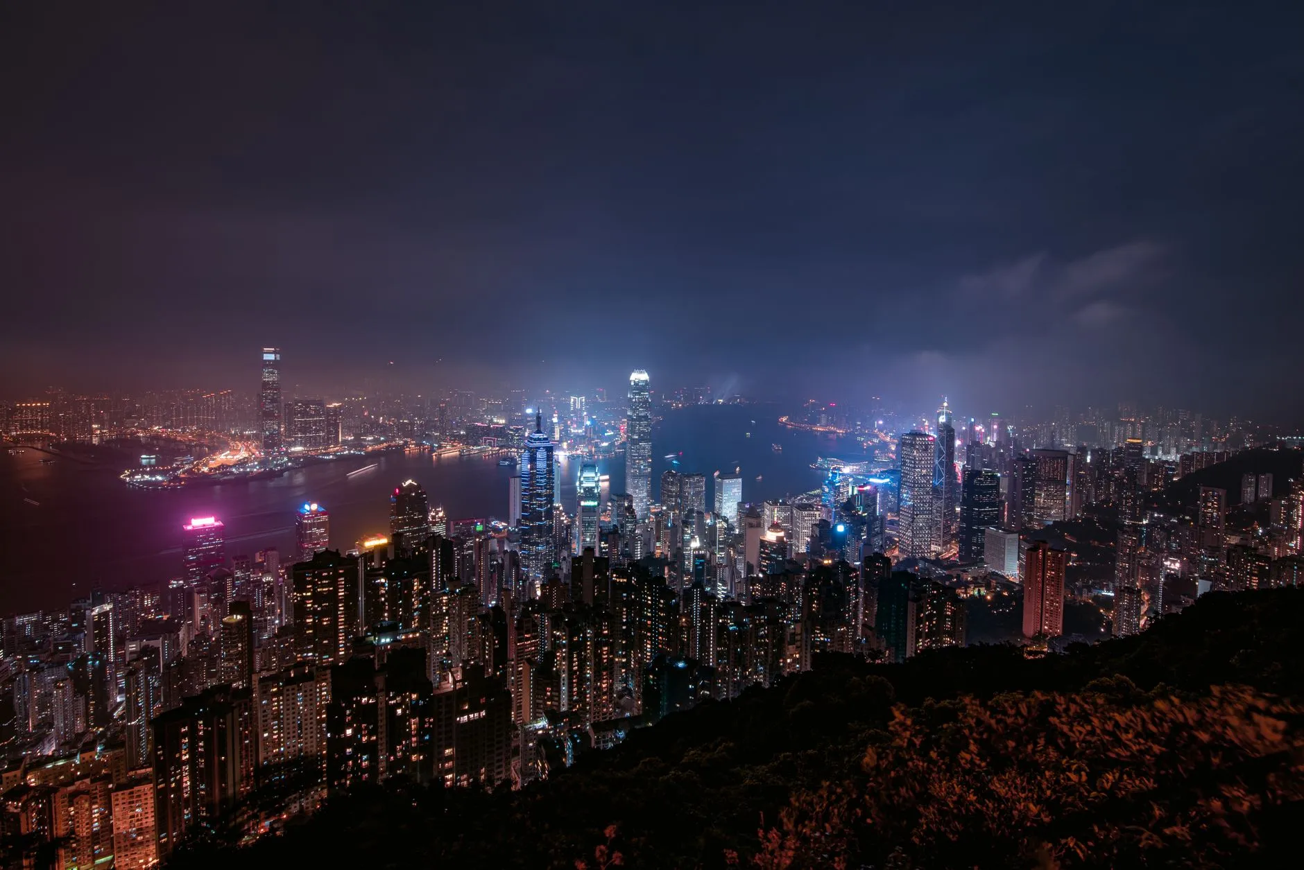 Hong Kong — illuminated skyscrapers at night