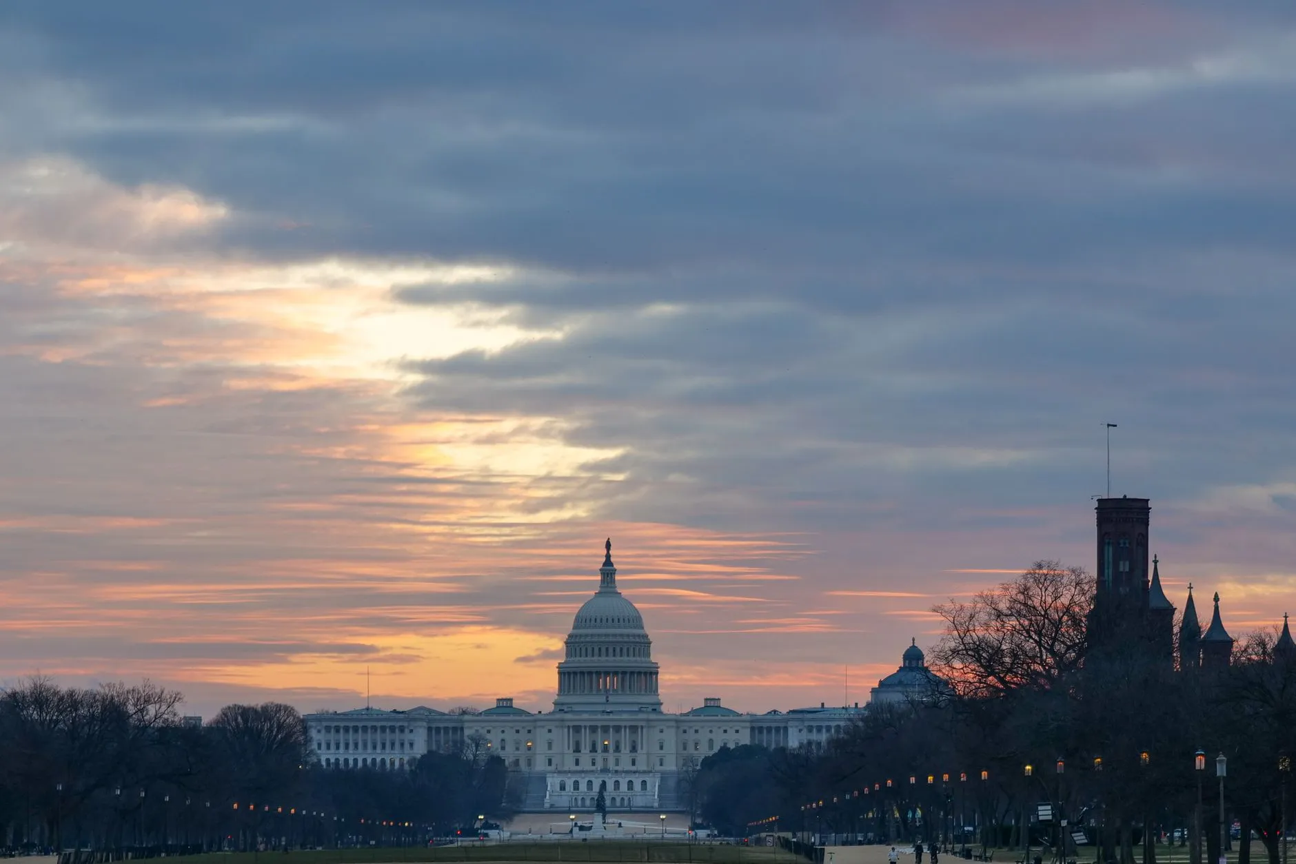 Washington, USA — A breathtaking view of the US Capitol at sunrise in Washington, DC.