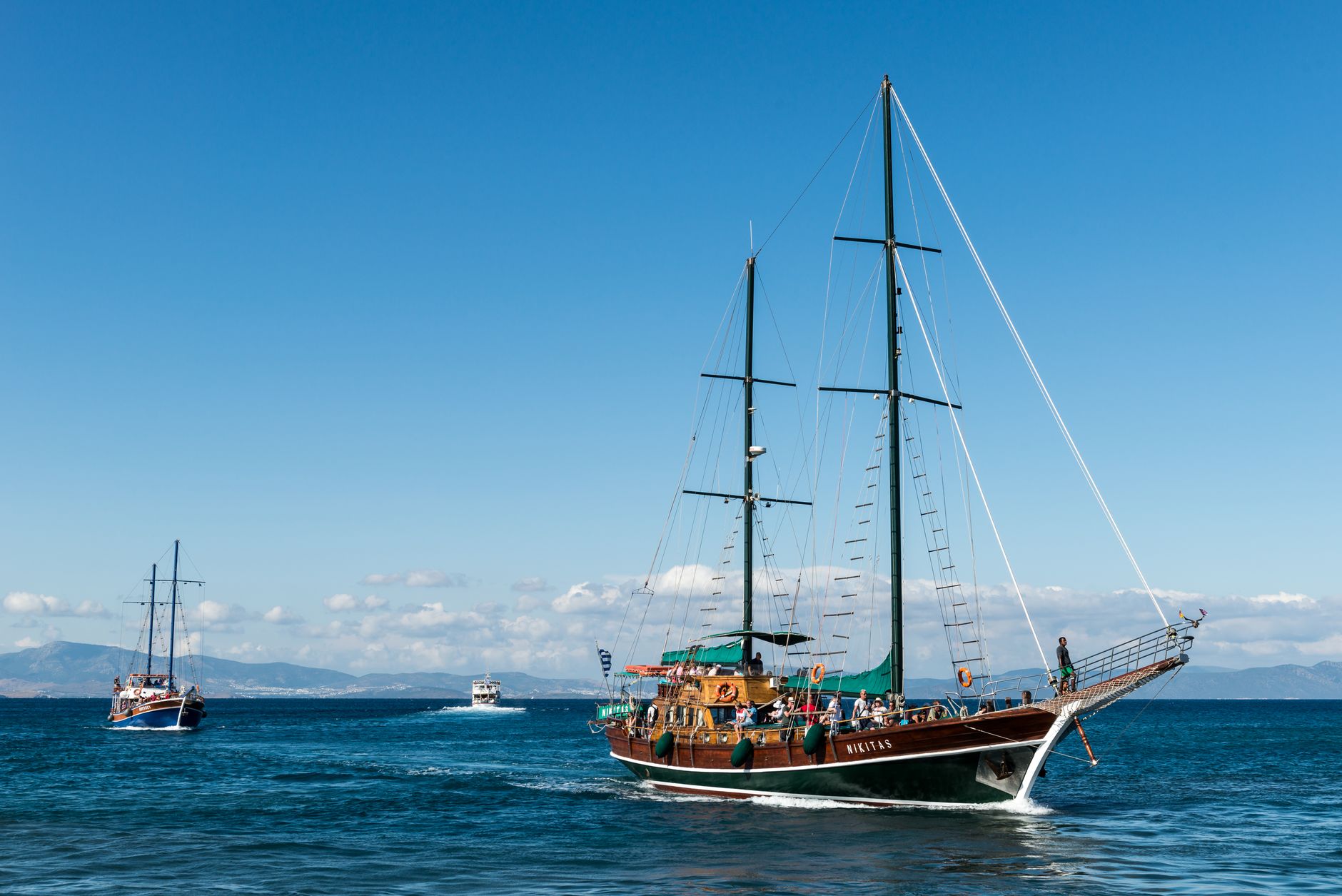 Kos, Greece — A beautiful sailboat journey in the Aegean Sea near Kos, Greece.