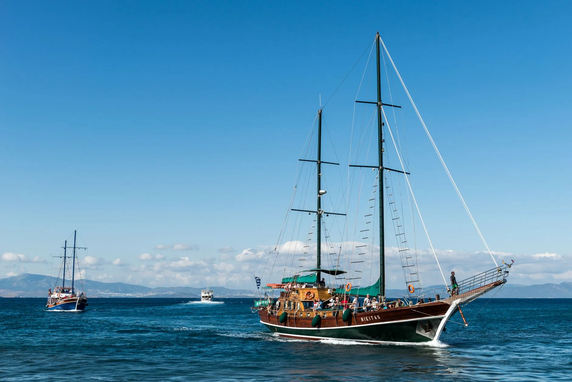 Kos, Greece — A beautiful sailboat journey in the Aegean Sea near Kos, Greece.