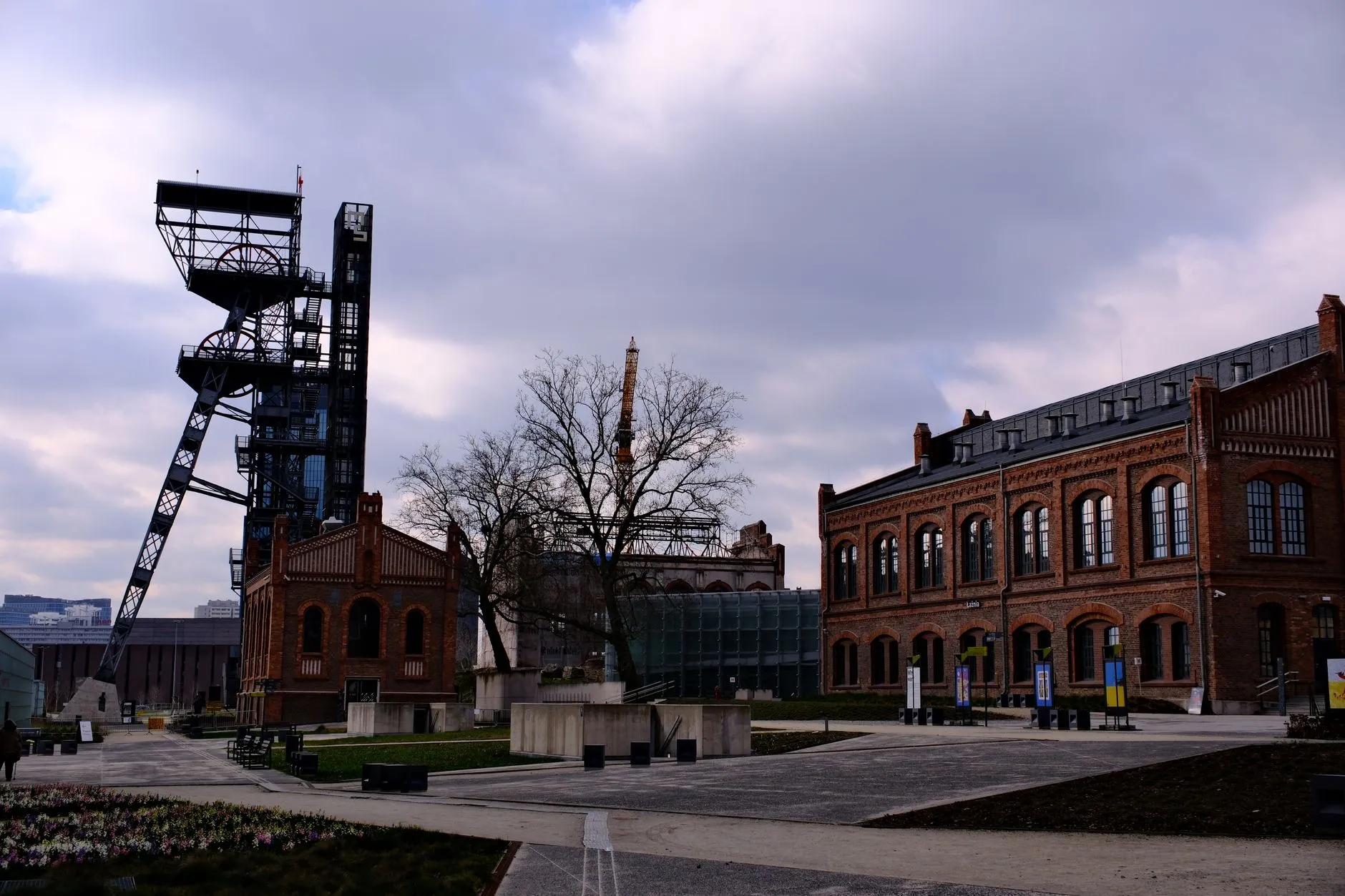 Katowice, Poland — View of the Silesian Museum with the historic mine shaft tower in Katowice, Poland.