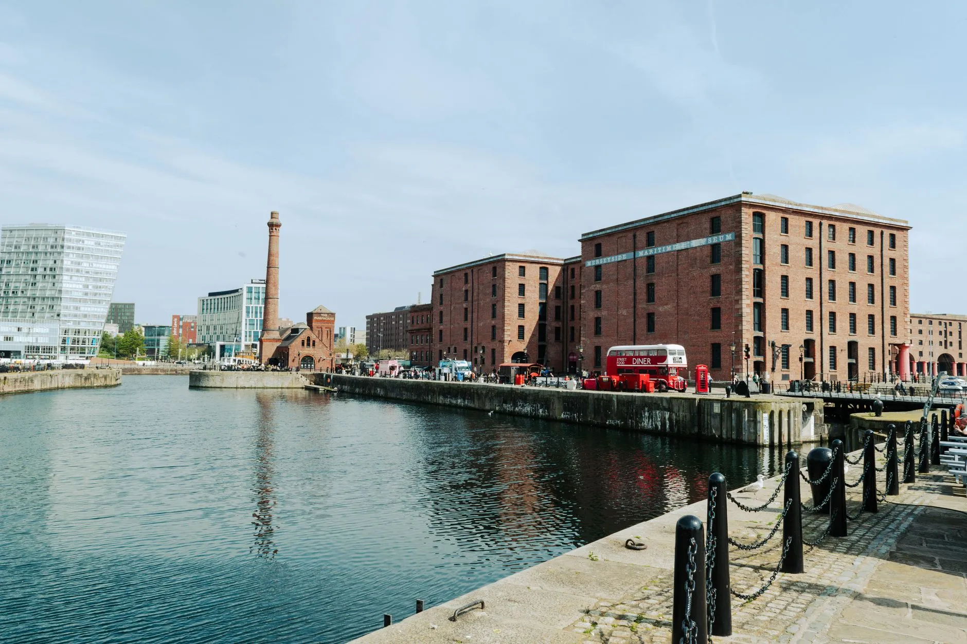 Liverpool, England — View of the historic Royal Albert Dock in Liverpool, England, highlighting urban waterfront scenery.