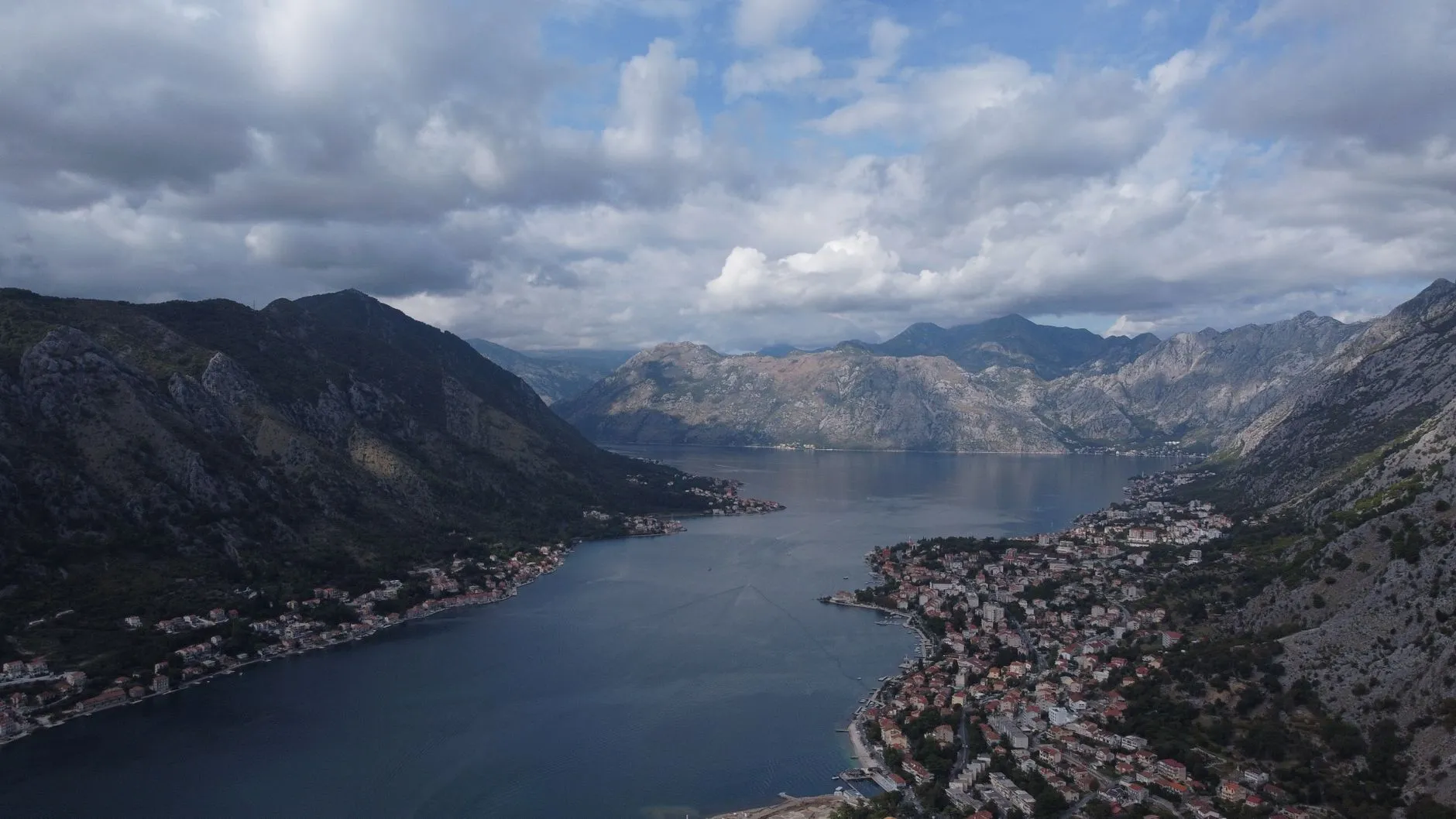 Montenegro — Stunning aerial shot of Kotor Bay with mountains and coastal towns in Montenegro.