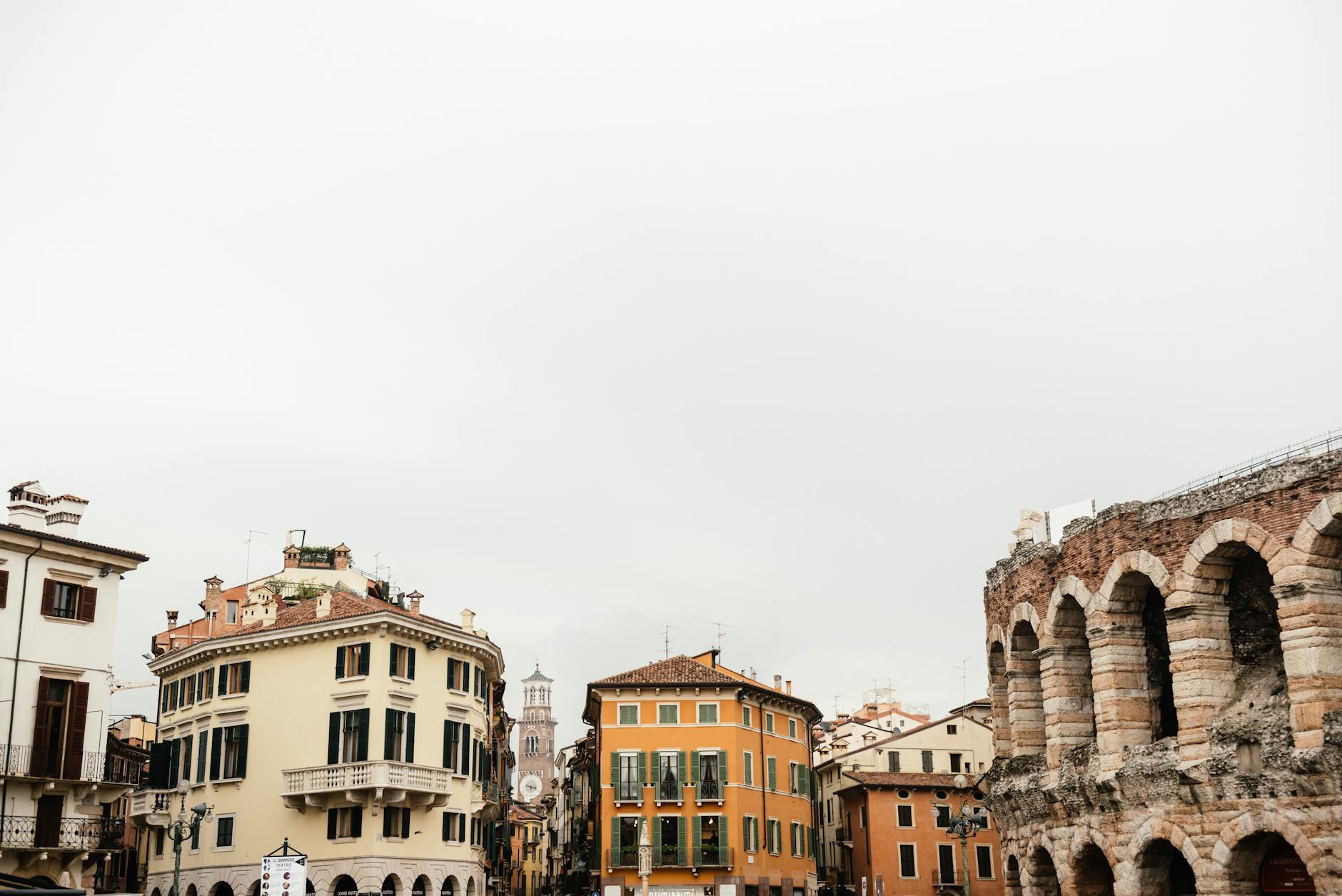 Verona, Italy — View of Verona's historic buildings and the ancient Roman arena, Italy.