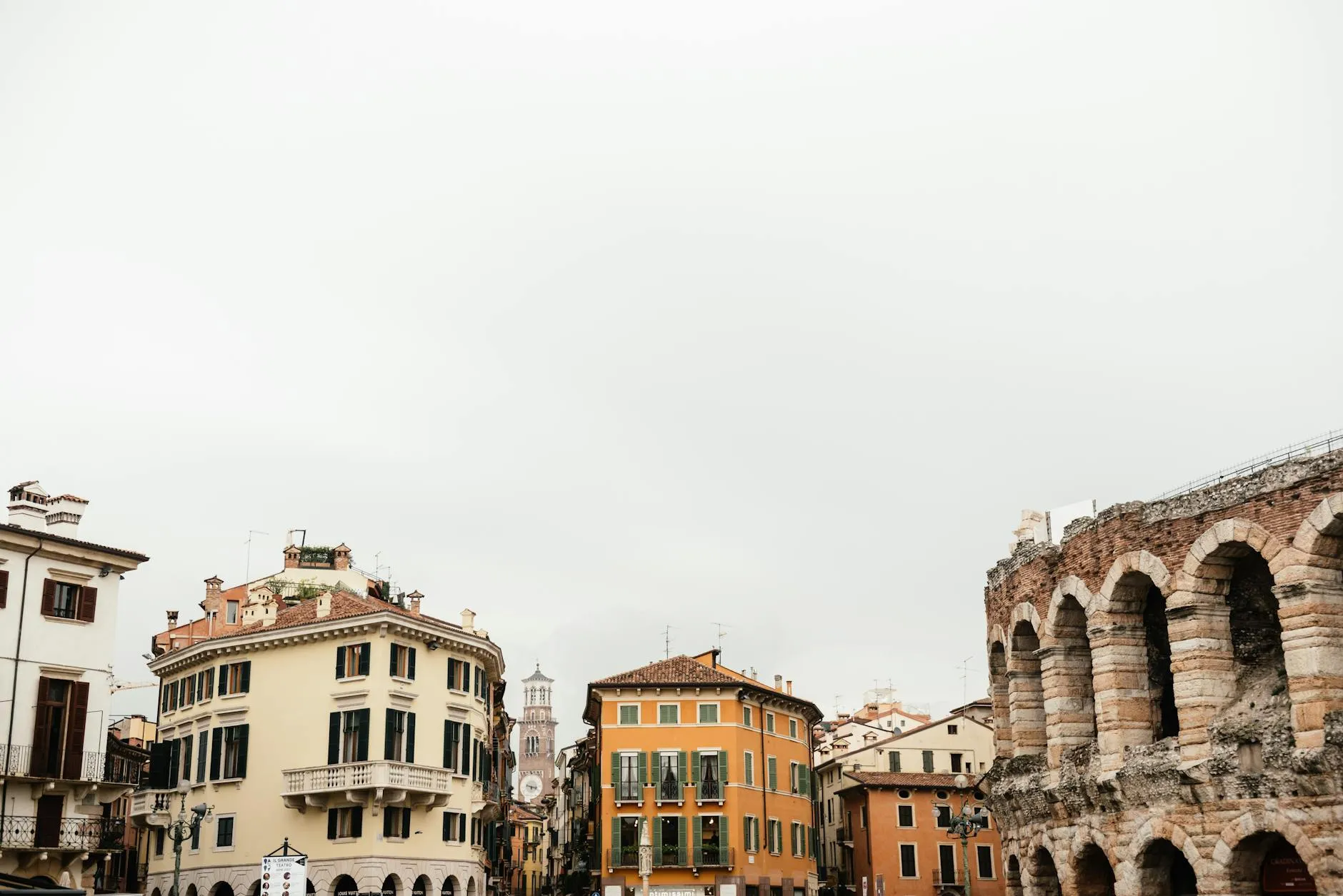 Verona, Italy — View of Verona's historic buildings and the ancient Roman arena, Italy.
