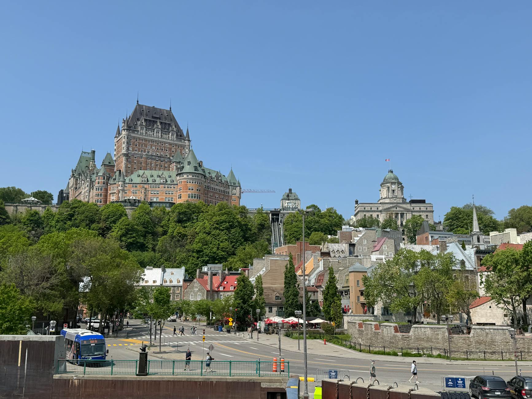 Québec City, Canada — Summer view of iconic Chateau Frontenac and historic Old Quebec cityscape.