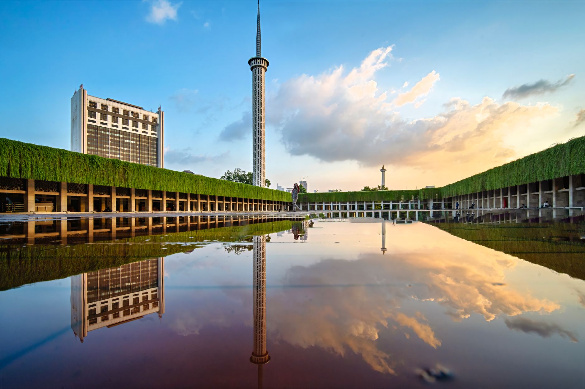 Jakarta — Istiqlal Mosque minaret and the Monas monument