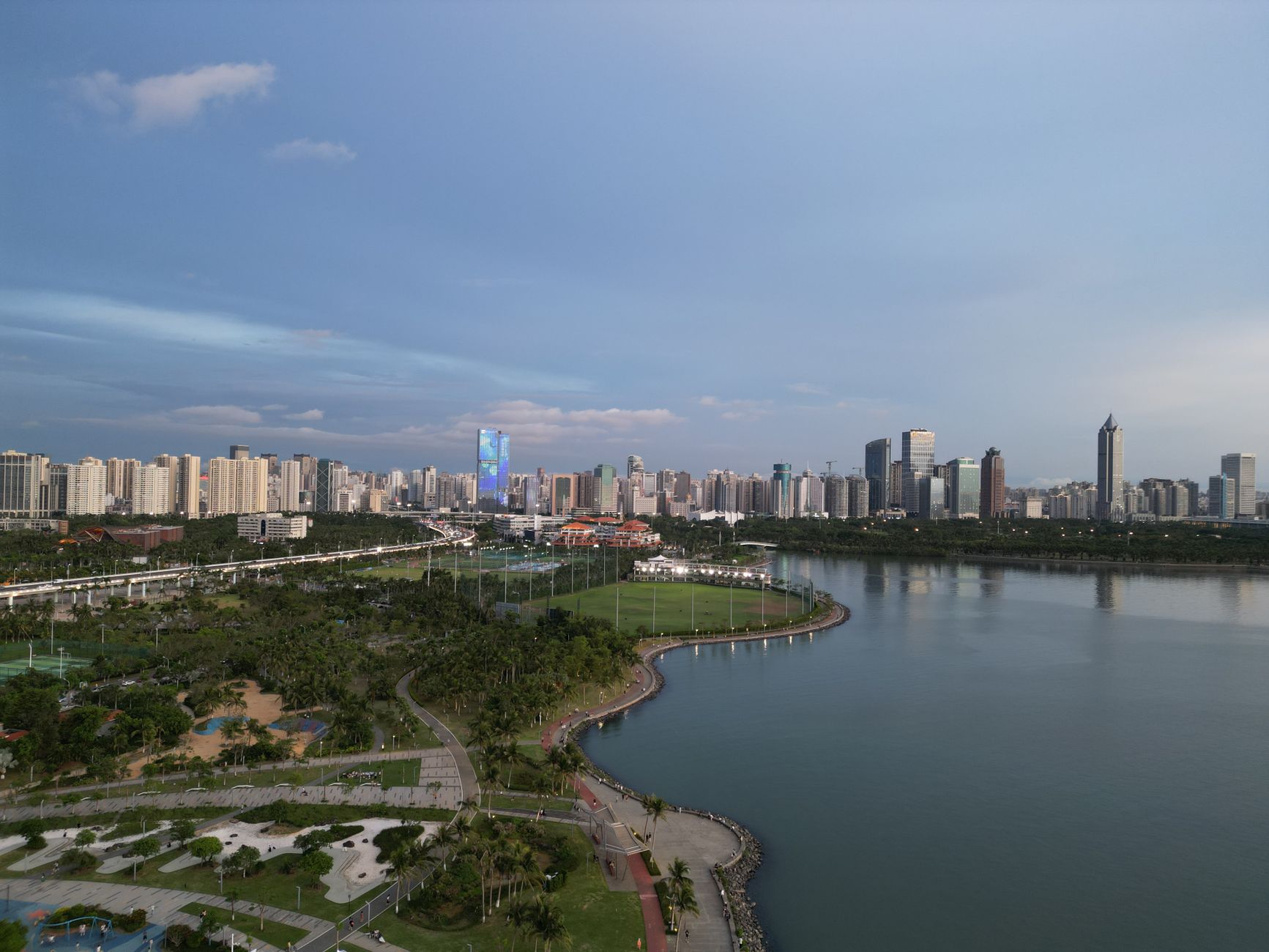 Haikou waterfront and skyline on Hainan island, the only Hainan Airlines hub offering a genuinely free transit hotel room