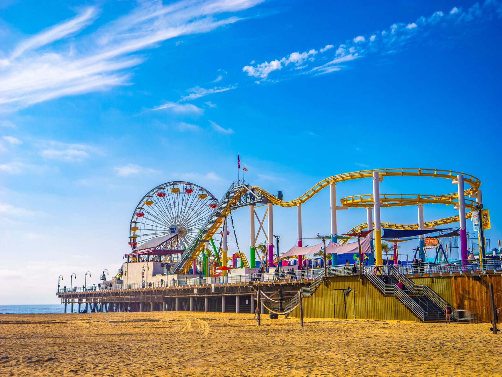 The Santa Monica Pier and Pacific Park Ferris wheel, Los Angeles