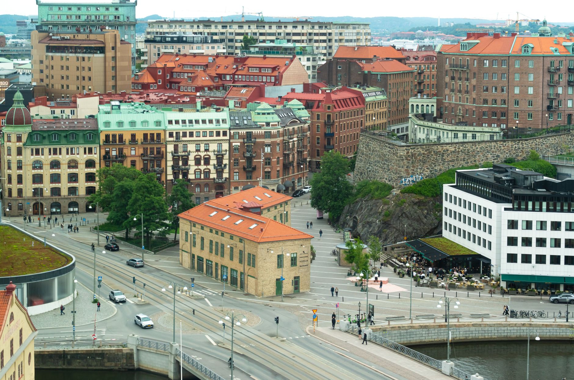 Gothenburg, Sweden — canal-side rooftops and tram lines in the city centre