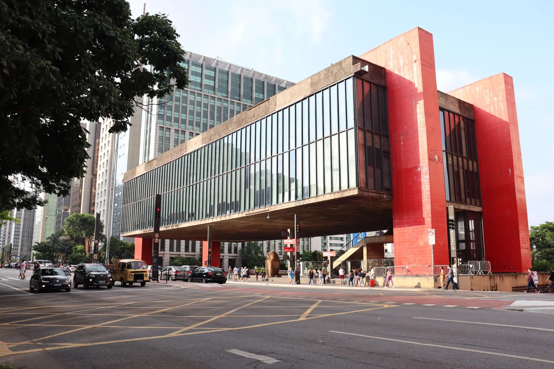 MASP, the iconic red suspended museum building on Paulista Avenue, Sao Paulo, Brazil.