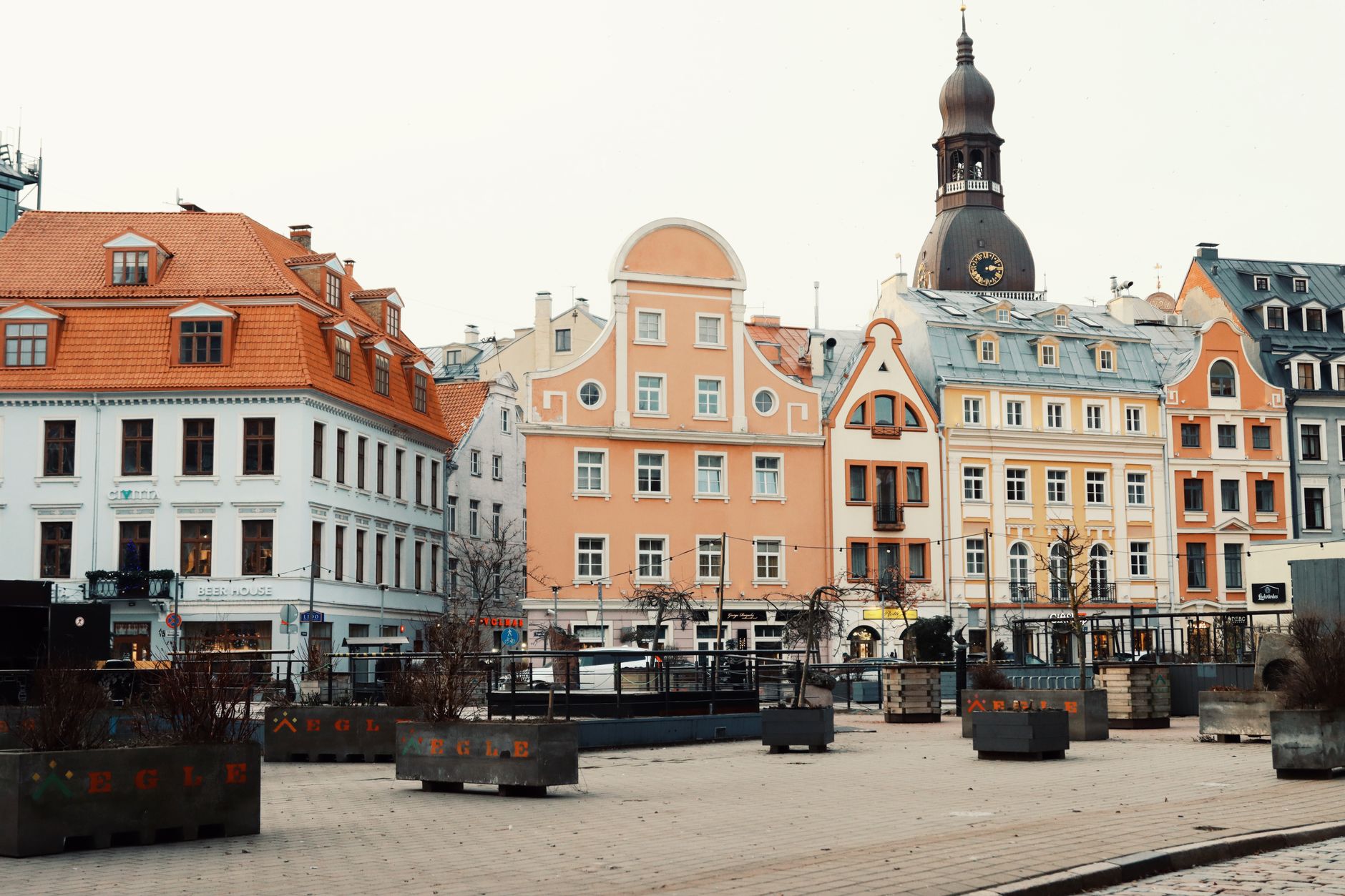 Riga, Latvia — Old Town square and the cathedral tower