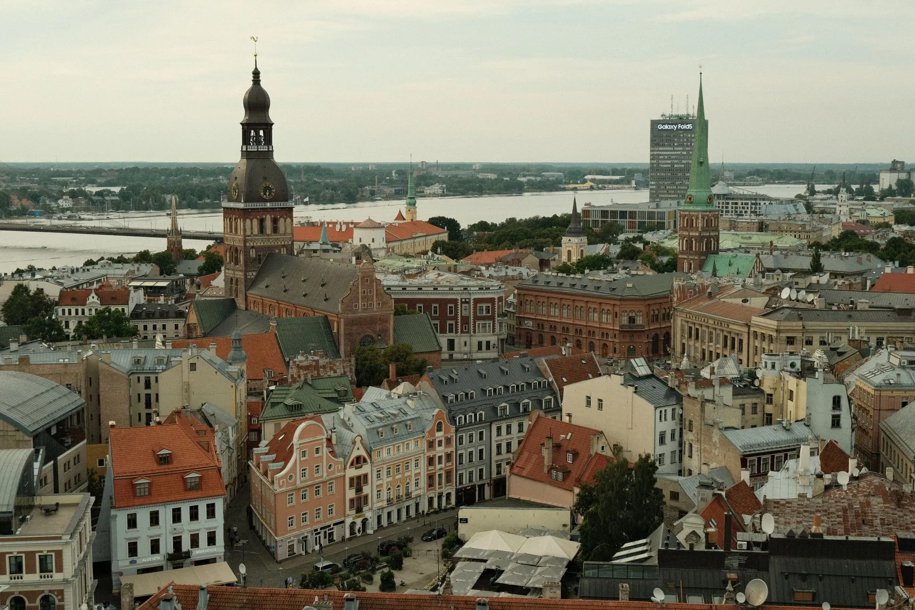 Riga, Latvia — Old Town skyline over the Daugava
