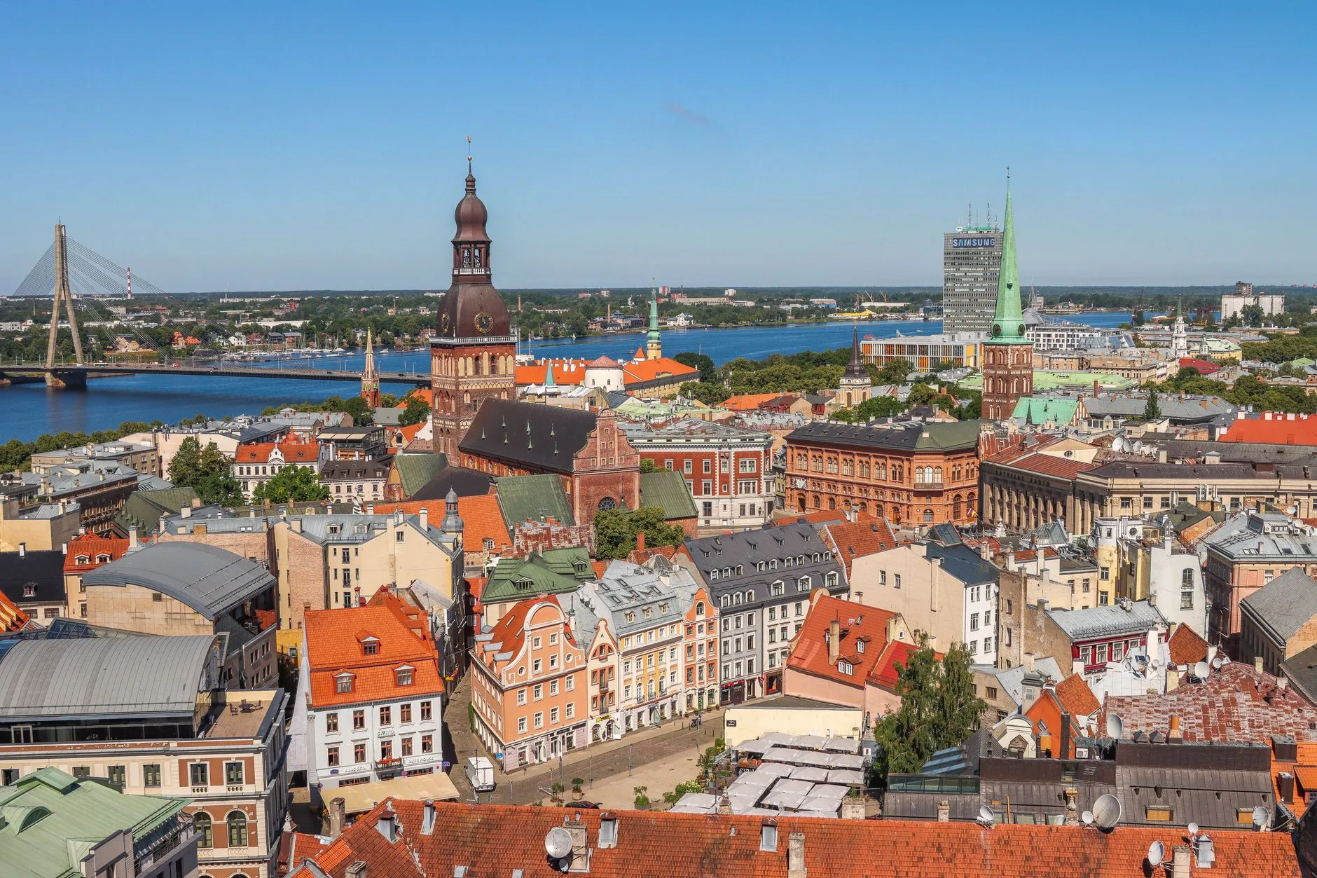 Riga, Latvia — Old Town rooftops, the cathedral and the Daugava