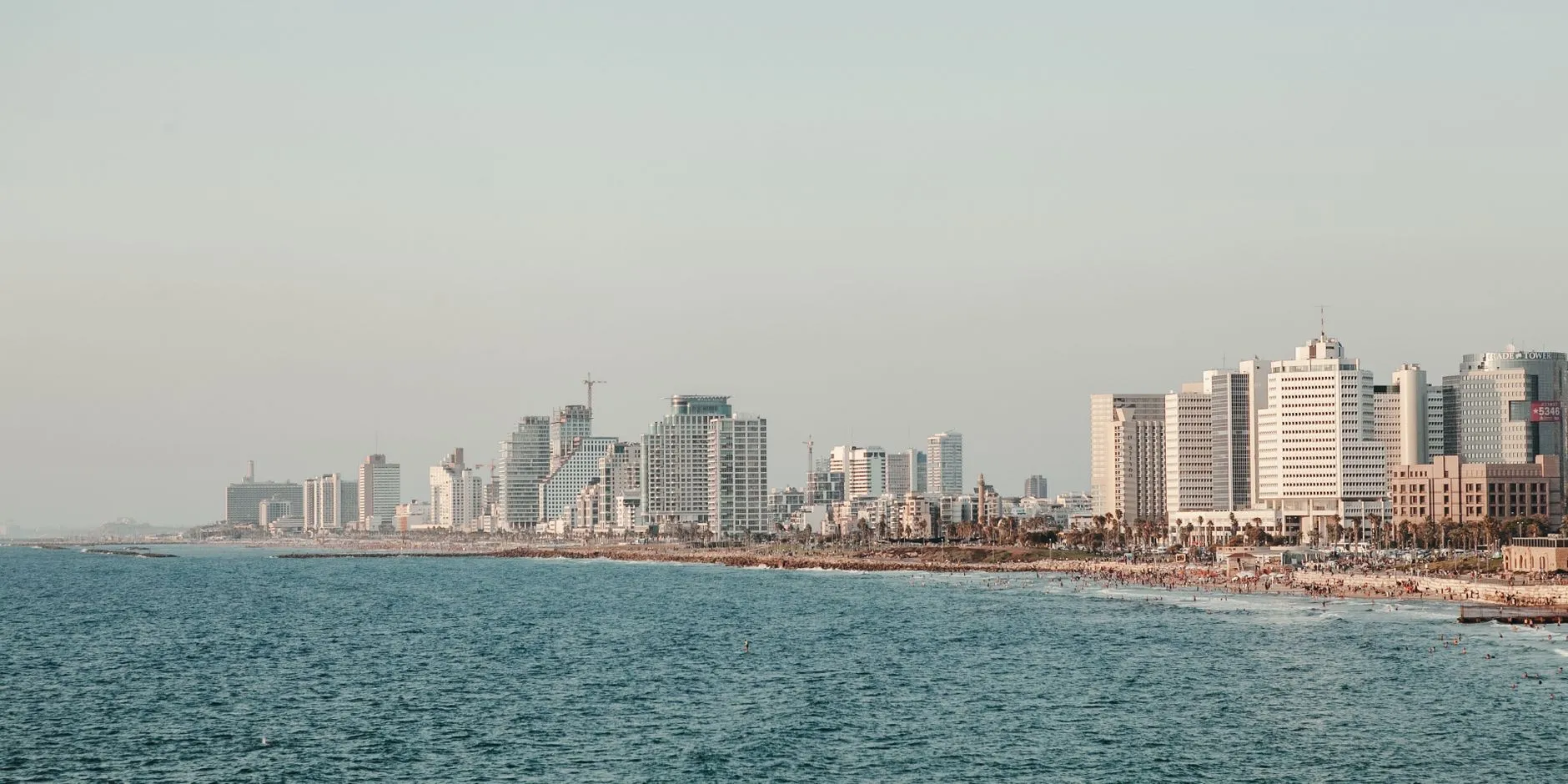 Tel Aviv's seafront and skyline seen from the Mediterranean