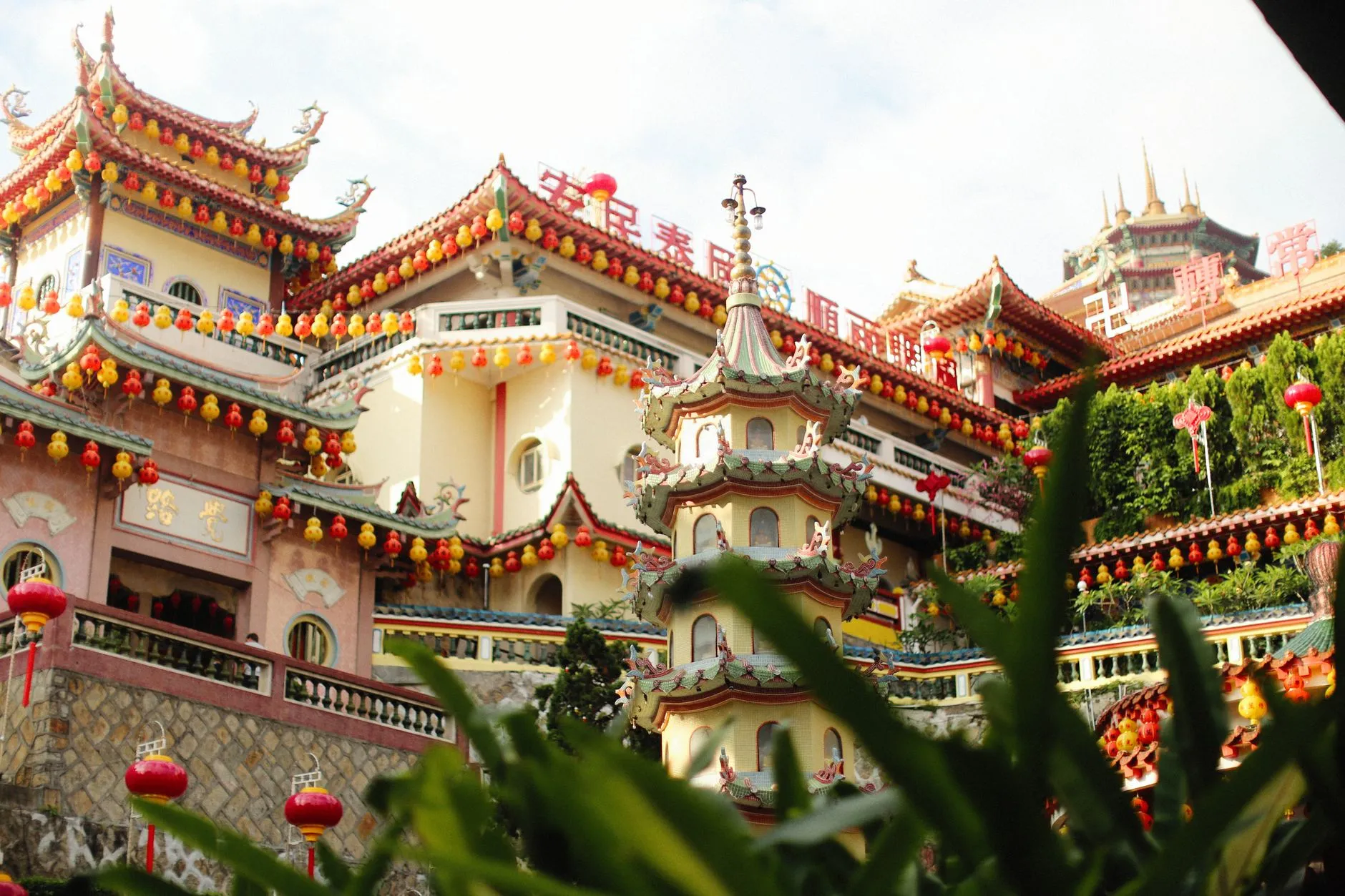 Penang, Malaysia — Kek Lok Si Temple hung with red and yellow lanterns